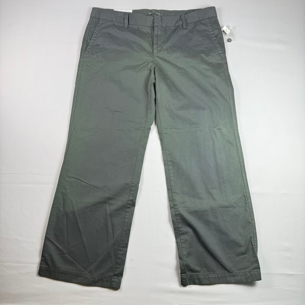 Gap Women 14 Regular Olive Green Straight Fit Low Rise Cotton Chino Pants NEW